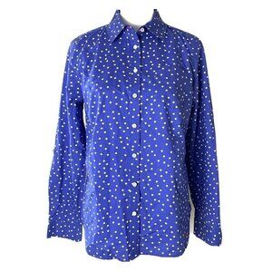 Talbots Blue White Polka Dot Button Down Shirt